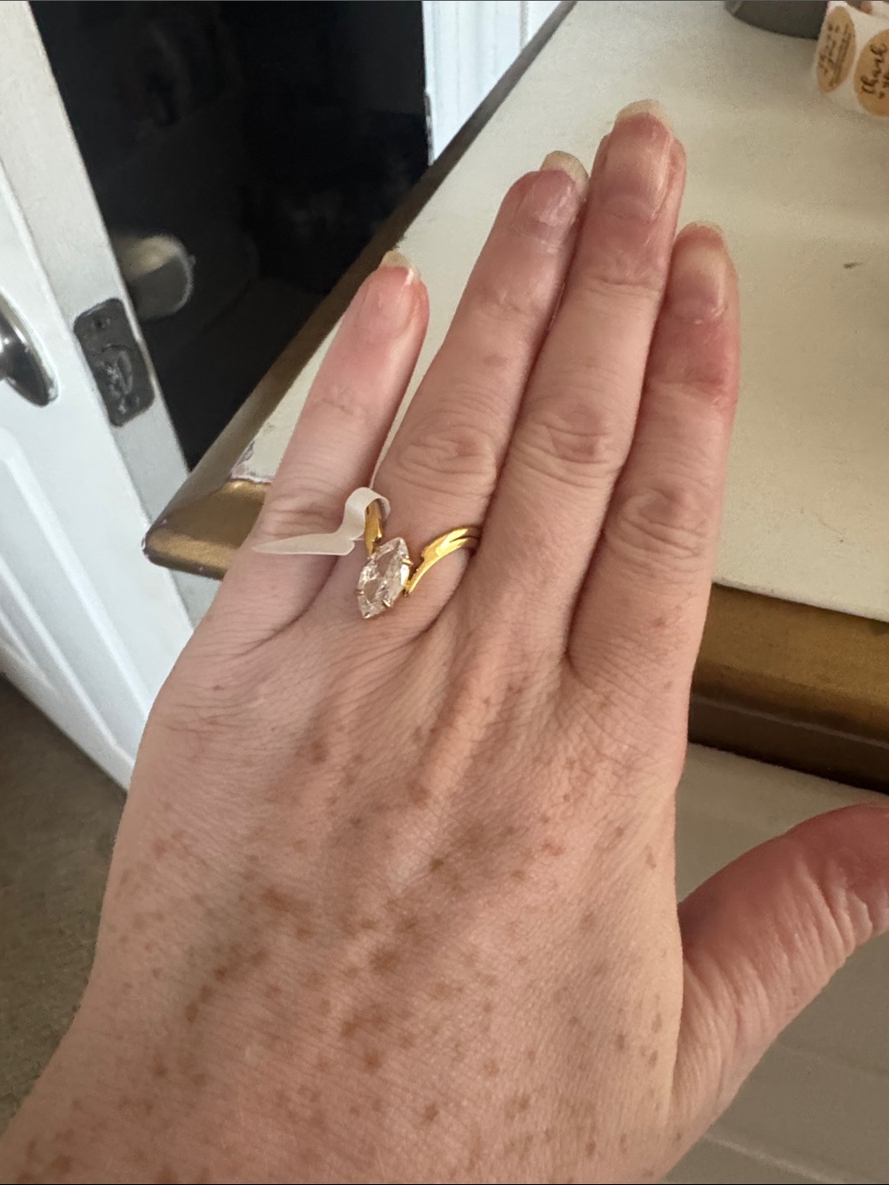 Gold Ring with Clear Marquise Stone - Women's Jewelry - Picture 2 of 3
